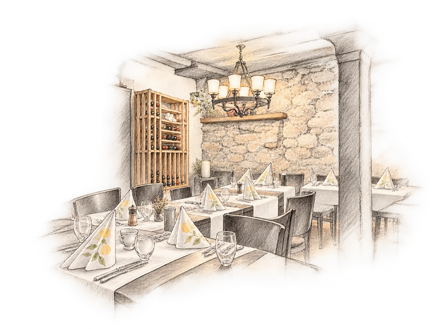 Handgezeichnete Illustration: der hintere Teil des Grottos